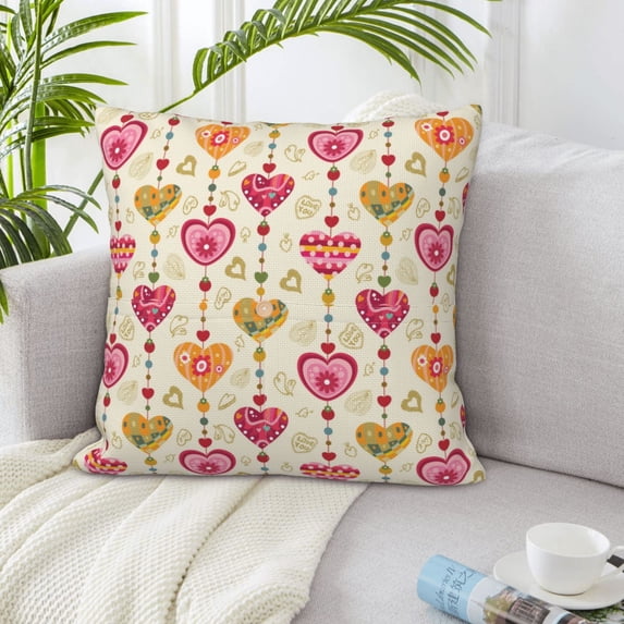 LNWH Heart Shape Valentines Pattern Throw Pillow Covers, Square Soft Linen Decorative Pillow Cases, 20"x20" Inch