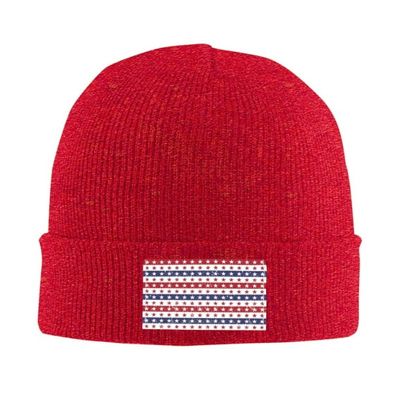 LNWH Knitted Acrylic Hat, Blue American Patriotic Stars Pattern Winter Beanie Hat for Cold Weather, Red