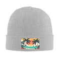 thumbnail image 1 of LNWH Knitted Acrylic Hat, Cartoon Tropical Beach Ocean Sunset Pattern Winter Beanie Hat for Cold Weather, Gray, 1 of 8
