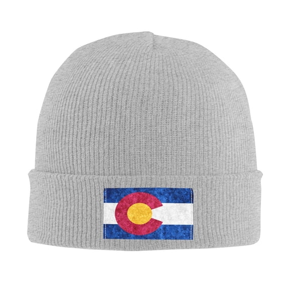 LNWH Knitted Acrylic Hat, Colorado State Flag Pattern Winter Beanie Hat for Cold Weather, Gray