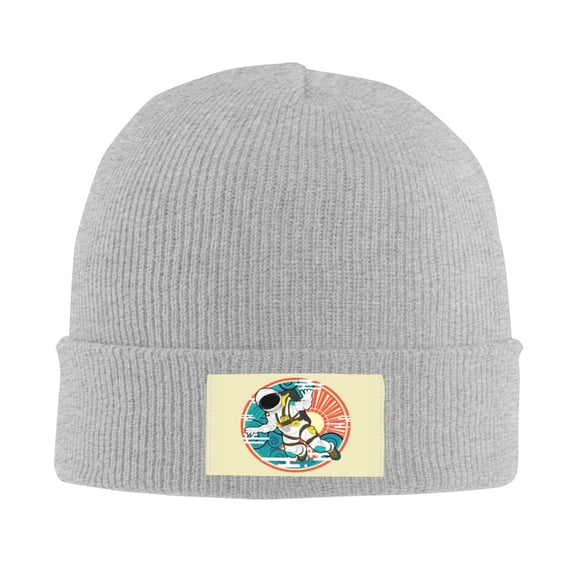 LNWH Knitted Acrylic Hat, Futuristic Creative Graphics Design Pattern Winter Beanie Hat for Cold Weather, Gray