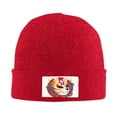 thumbnail image 1 of LNWH Knitted Acrylic Hat, Hand Drawn Kitsune Fox Mask Pattern Winter Beanie Hat for Cold Weather, Red, 1 of 4