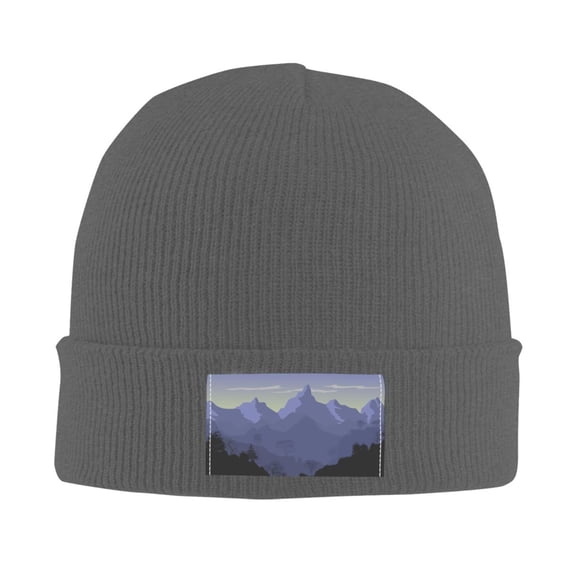 LNWH Knitted Acrylic Hat, Nature Dusk Landscape Pattern Winter Beanie Hat for Cold Weather, Deep Heather
