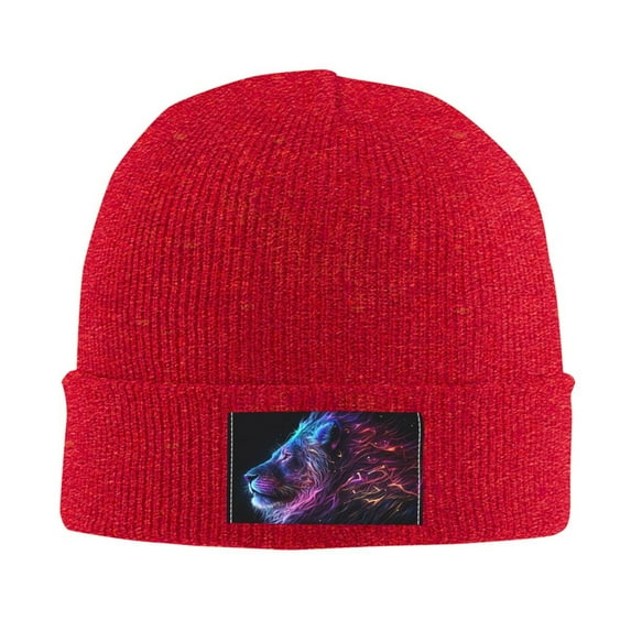 LNWH Knitted Acrylic Hat, Neon Abstract Lion Pattern Winter Beanie Hat for Cold Weather, Red