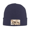 thumbnail image 1 of LNWH Knitted Acrylic Hat, Old Newspaper Pattern Winter Beanie Hat for Cold Weather, Navy Blue, 1 of 8