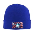 thumbnail image 1 of LNWH Knitted Acrylic Hat, Patriotic USA Flag Stars Pattern Winter Beanie Hat for Cold Weather, Blue, 1 of 4