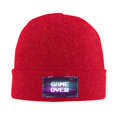 thumbnail image 1 of LNWH Knitted Acrylic Hat, Pixel Text Game Over Pattern Winter Beanie Hat for Cold Weather, Red, 1 of 4