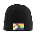 thumbnail image 1 of LNWH Knitted Acrylic Hat, Pride Rainbow Flag LGBT Art Pattern Winter Beanie Hat for Cold Weather, Black, 1 of 8