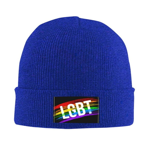 LNWH Knitted Acrylic Hat, Rainbow LGBT Lesbian Flag Pattern Winter Beanie Hat for Cold Weather, Blue