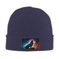 thumbnail image 1 of LNWH Knitted Acrylic Hat, Raster Fantasy Abstraction Wolf Pattern Winter Beanie Hat for Cold Weather, Navy Blue, 1 of 8