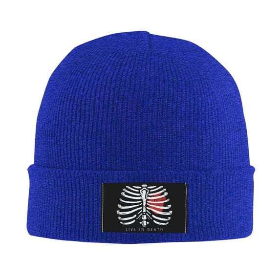 LNWH Knitted Acrylic Hat, Ribs Heart Print Art Pattern Winter Beanie Hat for Cold Weather, Blue
