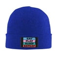 thumbnail image 1 of LNWH Knitted Acrylic Hat, Urban Eat Play Sleep Repeat Pattern Winter Beanie Hat for Cold Weather, Blue, 1 of 4