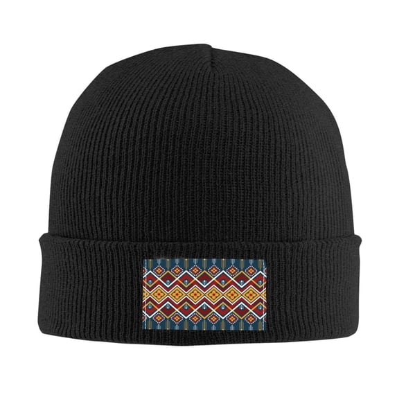 LNWH Knitted Acrylic Hat, Vintage Ethnic Traditional Pattern Winter Beanie Hat for Cold Weather, Black