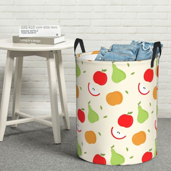 LNWH Laundry Basket, Apples Pears Fruits Art Pattern Foldable Laundry Hamper with Handles Waterproof, Small Size