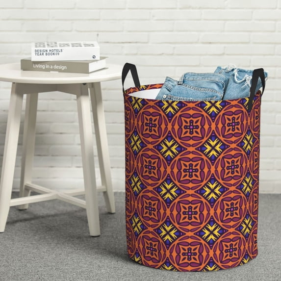 LNWH Laundry Basket, Aztec Traditional Geometric Pattern Foldable Laundry Hamper with Handles Waterproof, Medium Size