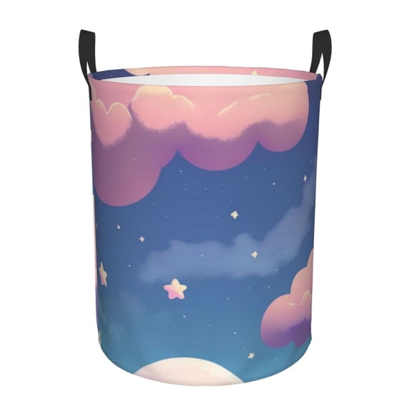 LNWH Laundry Basket, Blue View Sky White Clouds Pattern Foldable Laundry Hamper with Handles Waterproof, Small