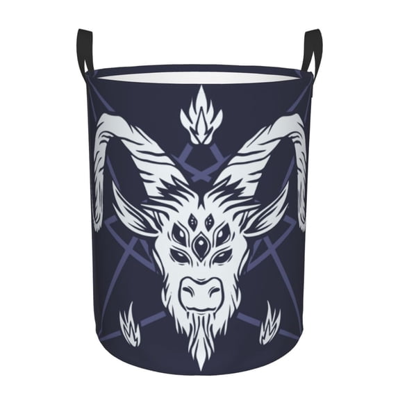 LNWH Laundry Basket, Cartoon Abstract Goat Pattern Foldable Laundry Hamper with Handles Waterproof, Medium Size