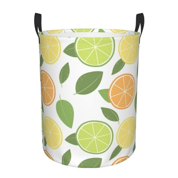 LNWH Laundry Basket, Cartoon Lemon Doodle Pattern Foldable Laundry Hamper with Handles Waterproof, Small Size