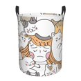 thumbnail image 1 of LNWH Laundry Basket, Cartoon Woman and Cats Pattern Foldable Laundry Hamper with Handles Waterproof, Medium Size, 1 of 8