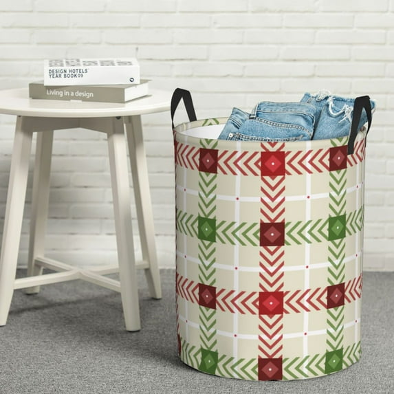 LNWH Laundry Basket, Christmas Plaid Noel Pattern Foldable Laundry Hamper with Handles Waterproof, Small Size