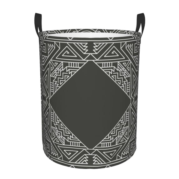 LNWH Laundry Basket, Floral Geometric Gray Pattern Foldable Laundry Hamper with Handles Waterproof, Medium Size