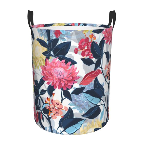 LNWH Laundry Basket, Funny Cute Flower Pattern Foldable Laundry Hamper with Handles Waterproof, Medium