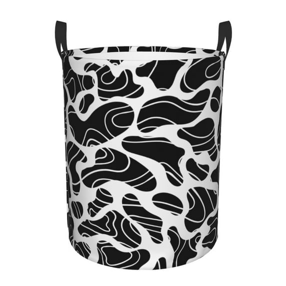 LNWH Laundry Basket, Hand Drawn Black Spots Pattern Foldable Laundry Hamper with Handles Waterproof, Medium Size