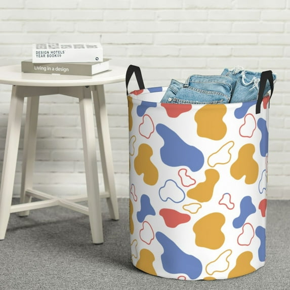 LNWH Laundry Basket, Tropical Flower Doodle Seamless Pattern Foldable Laundry Hamper with Handles Waterproof, Small Size