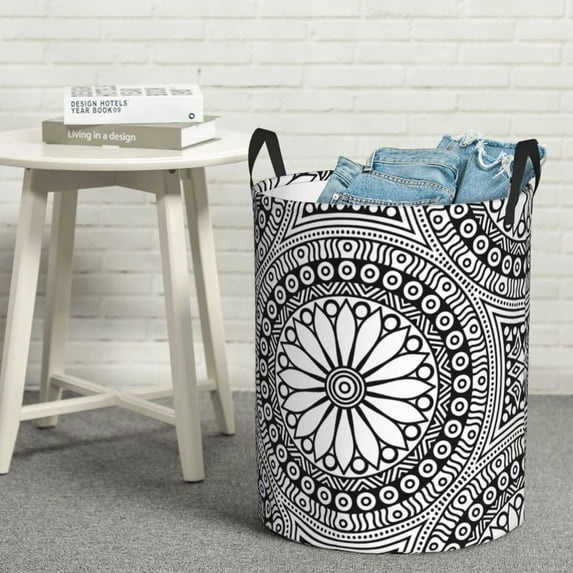 LNWH Laundry Basket, Vintage Abstract Aztec Pattern Foldable Laundry Hamper with Handles Waterproof, Small Size