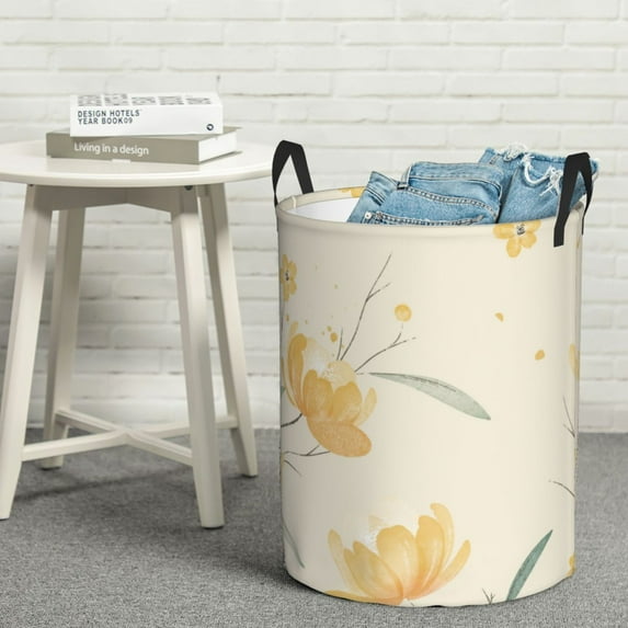 LNWH Laundry Basket, Watercolor Nature Floral Flowers Pattern Foldable Laundry Hamper with Handles Waterproof, Medium Size