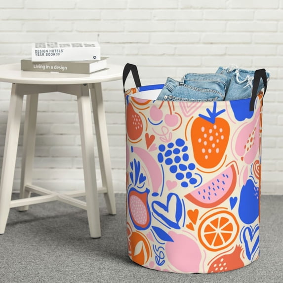 LNWH Laundry Basket with Handles,Waterproof Tropical Warm Pastel Fruit Pattern Foldable Laundry Hamper, Medium Size