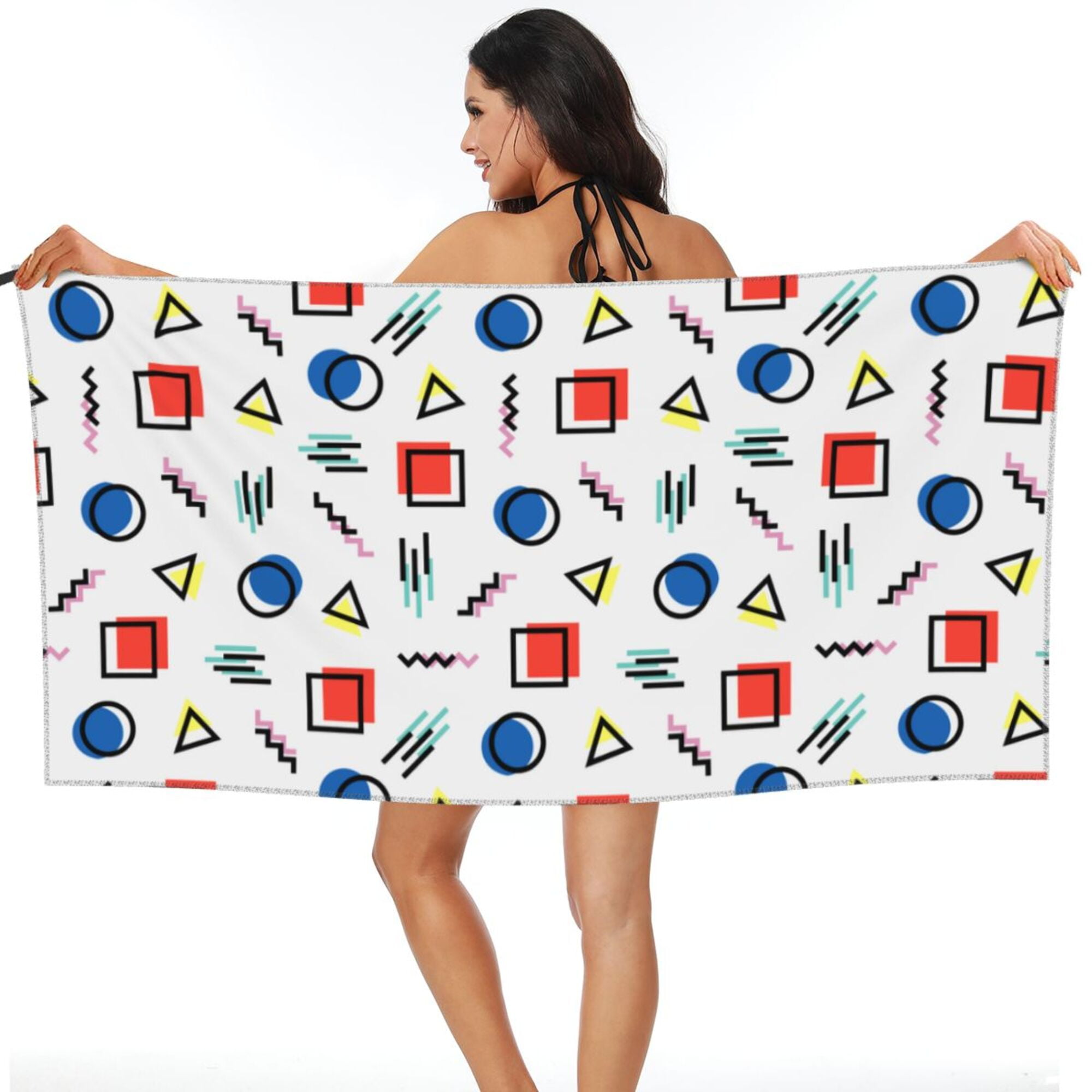 LNWH Memphis 90s Colorful Geometric Pattern Sandless Beach Towel, Travel QuickDrying Microfiber