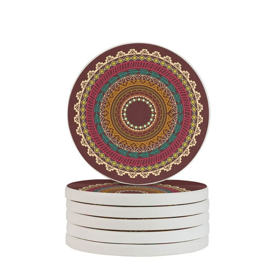 LNWH Non-Slip Decorative Drink Coasters, Absorbent Indian Floral Bohemian Pattern Drink Mats, 6PCS