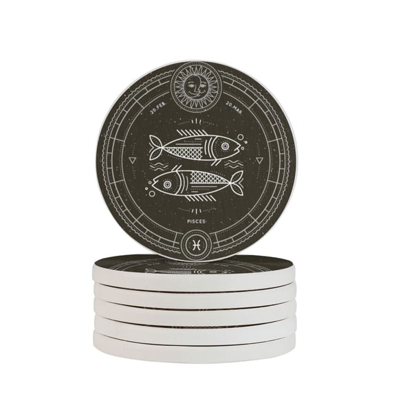 LNWH Non-Slip Decorative Drink Coasters, Absorbent Vintage Pisces Zodiac Symbols Pattern Drink Mats, 6PCS