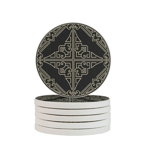 LNWH Non-Slip Decorative Drink Coasters, Absorbent Zentangle Styled Geometric Pattern Drink Mats, 6PCS