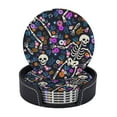 thumbnail image 1 of LNWH Non-Slip Decorative Drink Coasters, Festival Skeletons Colourful Flowers Pattern Drink Mats with Holder, 6Pcs, 1 of 8