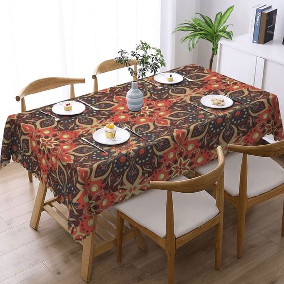 LNWH Paisley Floral Mandala Pattern Rectangle Tablecloth, Resistant Wrinkle Resistant Washable Table cloth, 54x72in