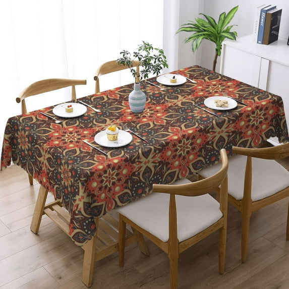 LNWH Paisley Floral Mandala Pattern Rectangle Tablecloth, Resistant Wrinkle Resistant Washable Table cloth, 54x72in