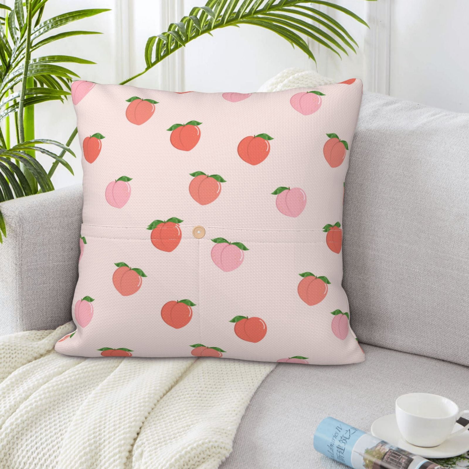 LNWH Pink Peach Fruits Throw Pillow Covers, Square Soft Linen ...