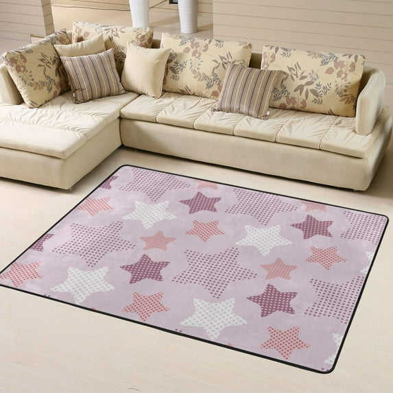 LNWH Pink Star Texture Abstract Rug for Bedroom Living Room, Non-Slip Soft Foldable Carpet, 63" x 48"