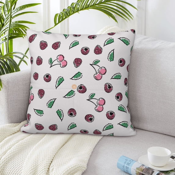 LNWH Raspberries Cherry Sweet Fruit Throw Pillow Covers, Square Soft Linen Decorative Pillow Cases, 20"x20" Inch