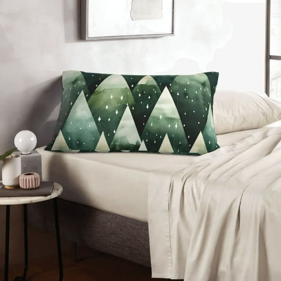 LNWH Rectangle Pillow Cover, Green Triangles Spruce Snowflakes Cushion Covers Pillowcase for Couch Bedroom Sofa, 16"x24"