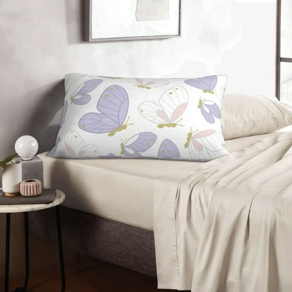 LNWH Rectangle Pillow Cover, Purple Butterflies White Background Cushion Covers Pillowcase for Couch Bedroom Sofa, 14"x20"