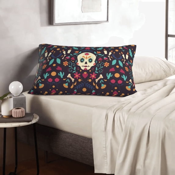 LNWH Rectangle Pillow Cover, Traditional Day Of The Dead Skull Cushion Covers Pillowcase for Couch Bedroom Sofa, 20"x30"