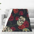 thumbnail image 1 of LNWH Skull Arounding Rose Pattern Throw Blanket, Flannel Sofa Blankets for All Seasons, 40"x30", 1 of 8