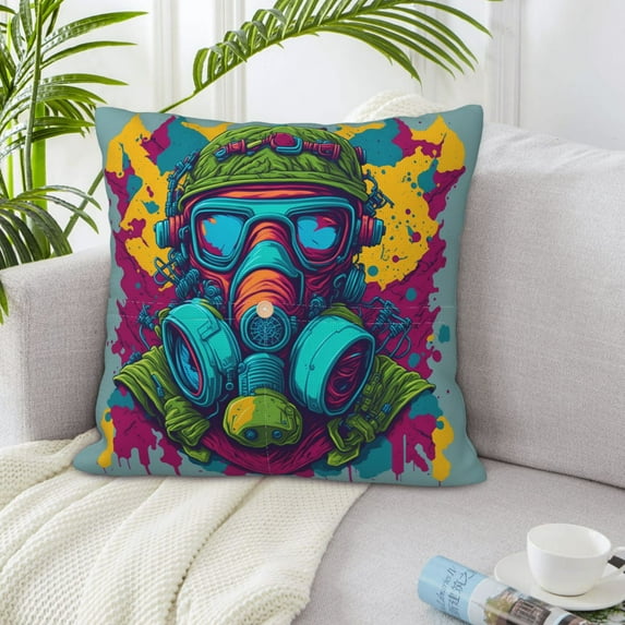 LNWH Soldier Man Mask Throw Pillow Covers, Square Soft Linen Decorative Pillow Cases, 16"x16"