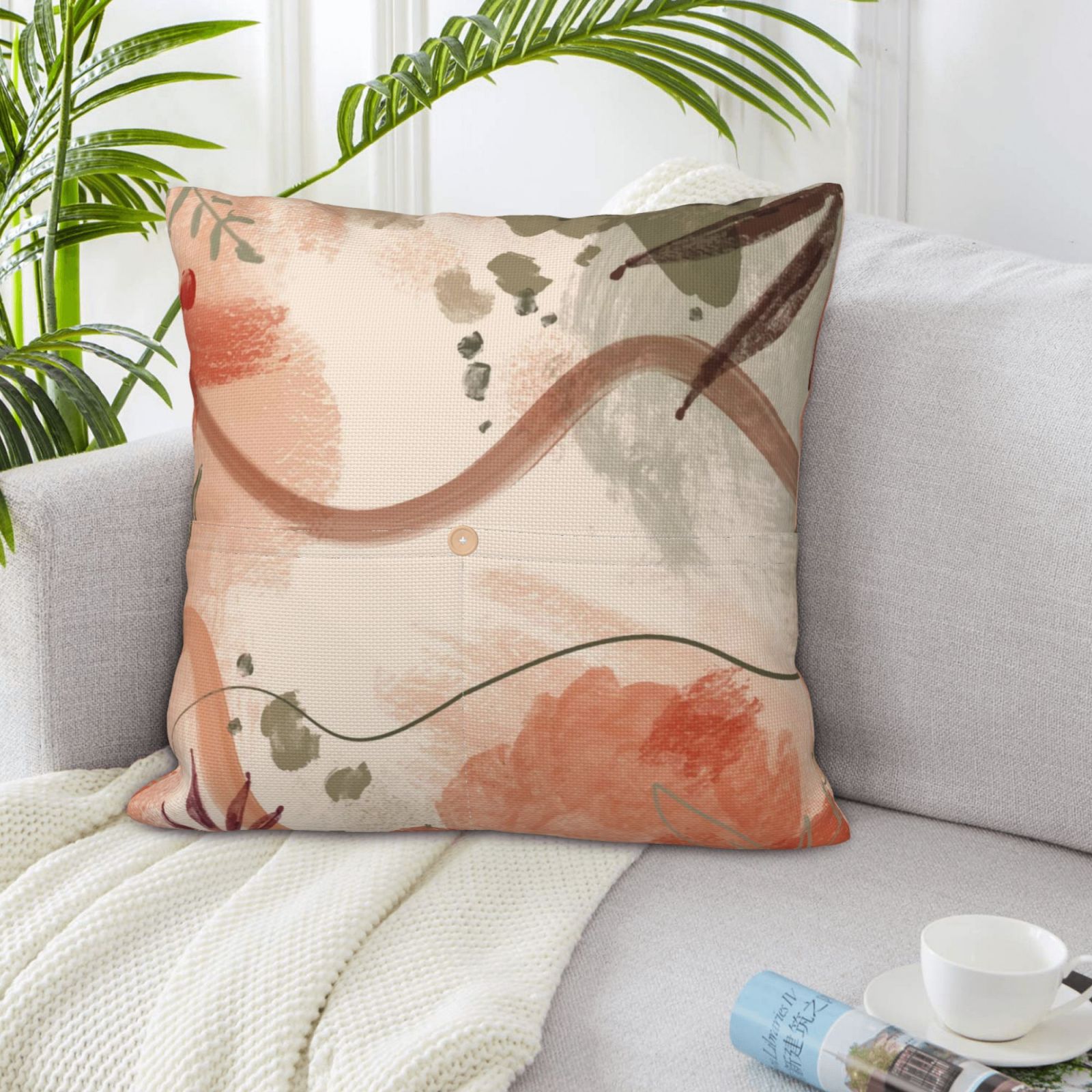 LNWH Stained Tree Branch Watercolor Throw Pillow Covers, Square Soft ...
