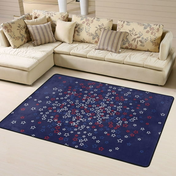 LNWH Stars American Flag Colours Rug for Bedroom Living Room, Non-Slip Soft Foldable Carpet, 63" x 48"