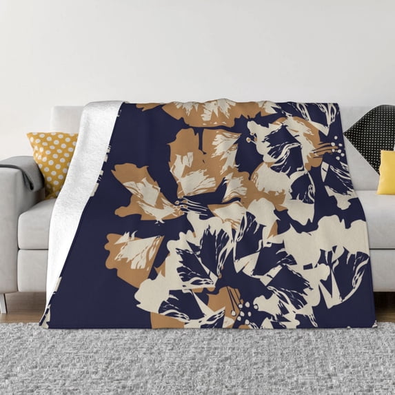 LNWH Super Soft Flannel Bed Blanket, Cozy Fluffy Warm All Seasons Floral Abstract Print Pattern Throw Blankets for Sofa Bedding, 60"x50"