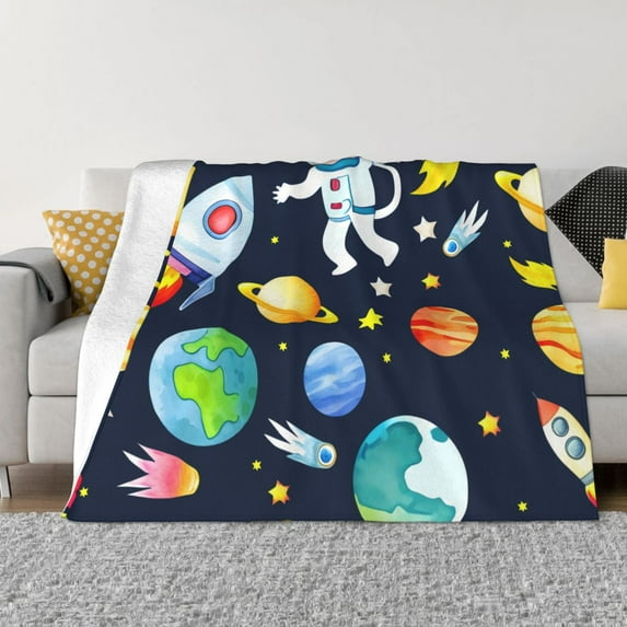 LNWH Super Soft Flannel Bed Blanket, Cozy Fluffy Warm All Seasons Space Tourism Pattern Throw Blankets for Sofa Bedding, 40"x30"